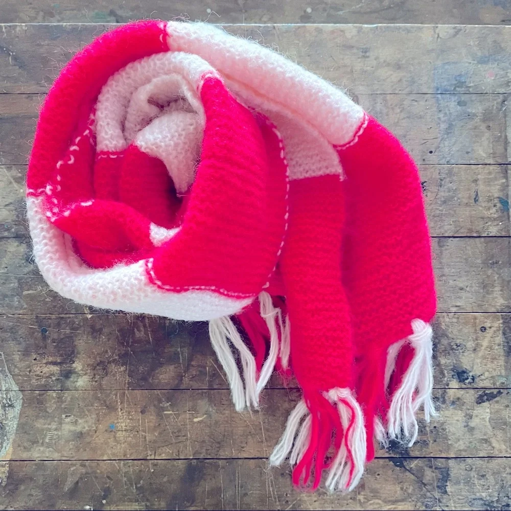 Barbie core knit striped scarf Neon pink and baby pink tassel
